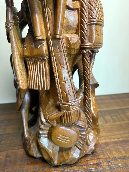 Vintage Folk Art Hand- Carved Wood Sculpture Depicting A Tribal Man - Picture 10 of 16